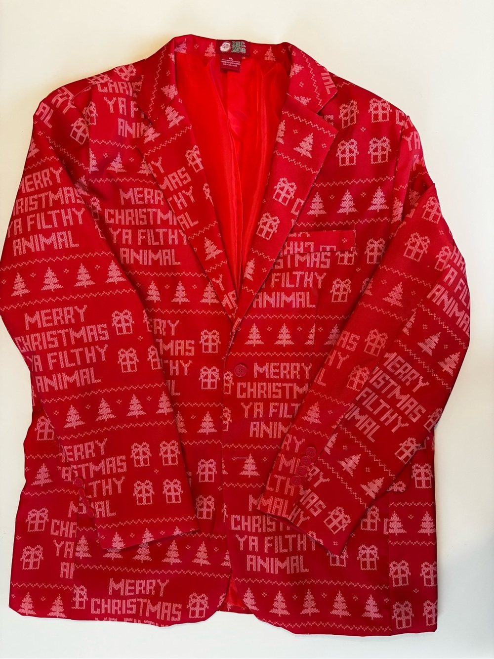 Red Holiday-Print Men's Suit Jacket and Pants Set